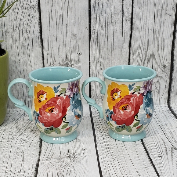 2 NWT Pioneer Woman Sweet Romance Blossoms Ceramic Mugs Floral Blue Green - Picture 3 of 8